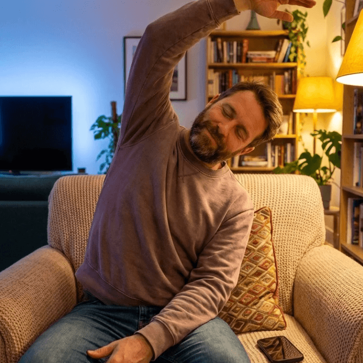Person feeling refreshed after stretching